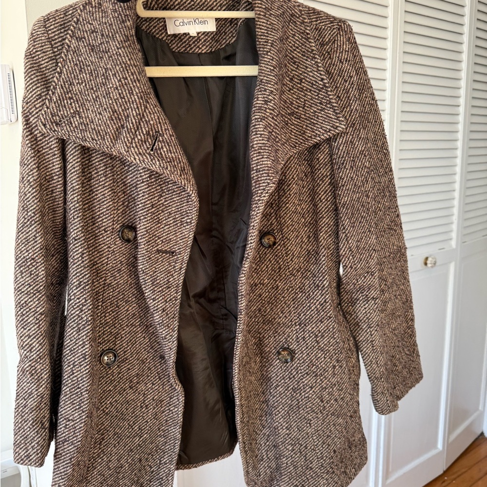 Calvin Klein Women's Textured Brown Pea Coat